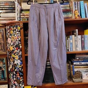 Vintage Michel Pink Grey Pinstripe Pleated Cotton Trousers High Waist 11/12